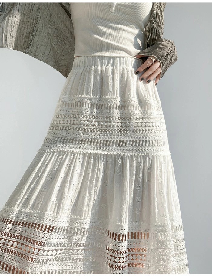 マキシ丈スカート 総レース Aライン 大人 カジュアル 春夏 透け感 きれいめ レディース 透かし編み 涼しい ゆったり ゴムウエスト リゾート ロングスカート 海 サマー ビーチ 20代 30代 4 マキシ丈スカート 総レース Aライン 大人 カジュアル 春夏 透け感 きれいめ レディース 透かし編み 涼しい ゆったり ゴムウエスト リゾート ロングスカート 海 サマー ビーチ 20代 30代 4
