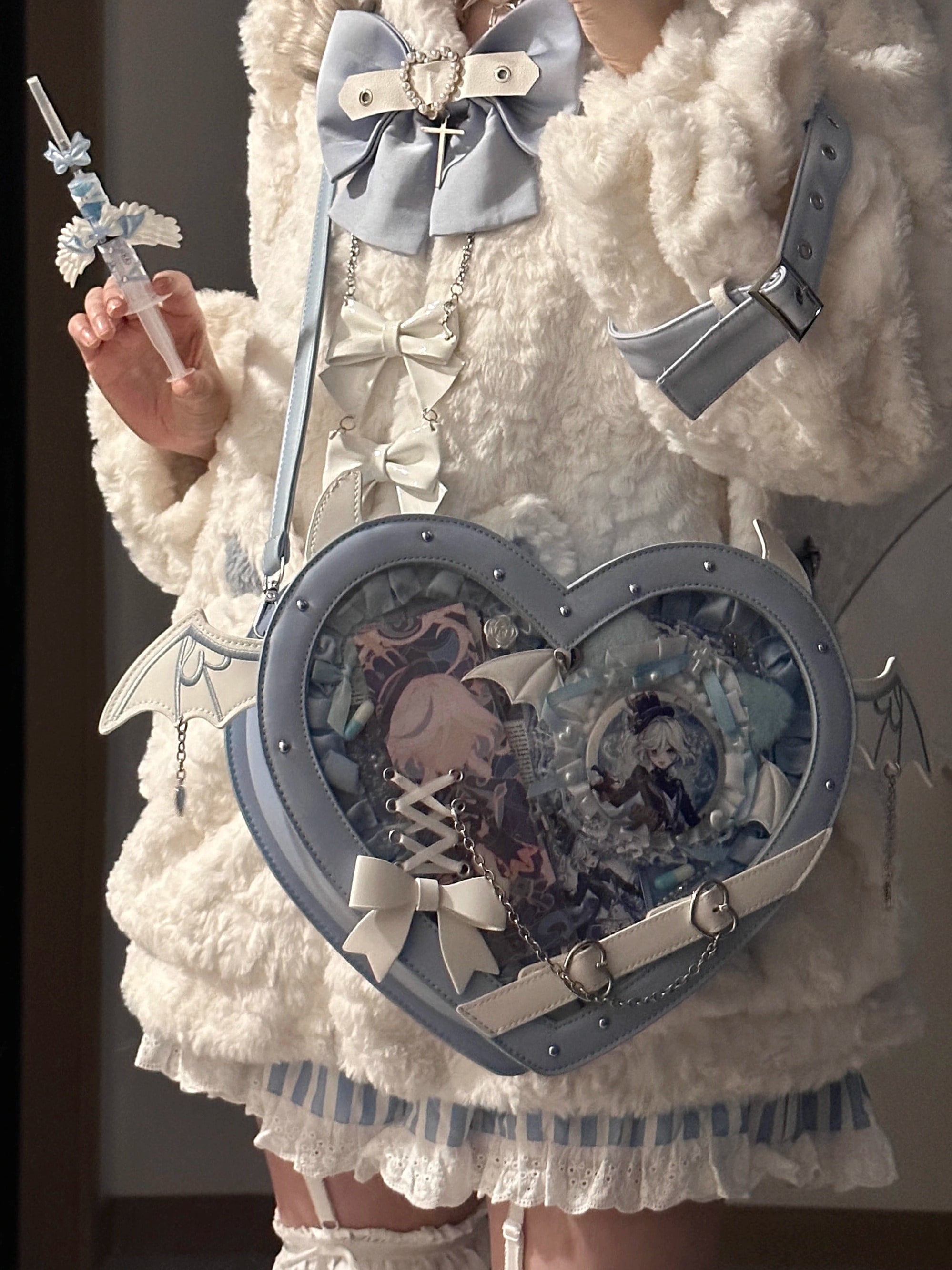Love Litle Devil Pan Bag Bage-eatシングルショルダークロスボディバッグ水水色医療システムy2k Love Litle Devil Pan Bag Bage-eatシングルショルダークロスボディバッグ水水色医療システムy2k