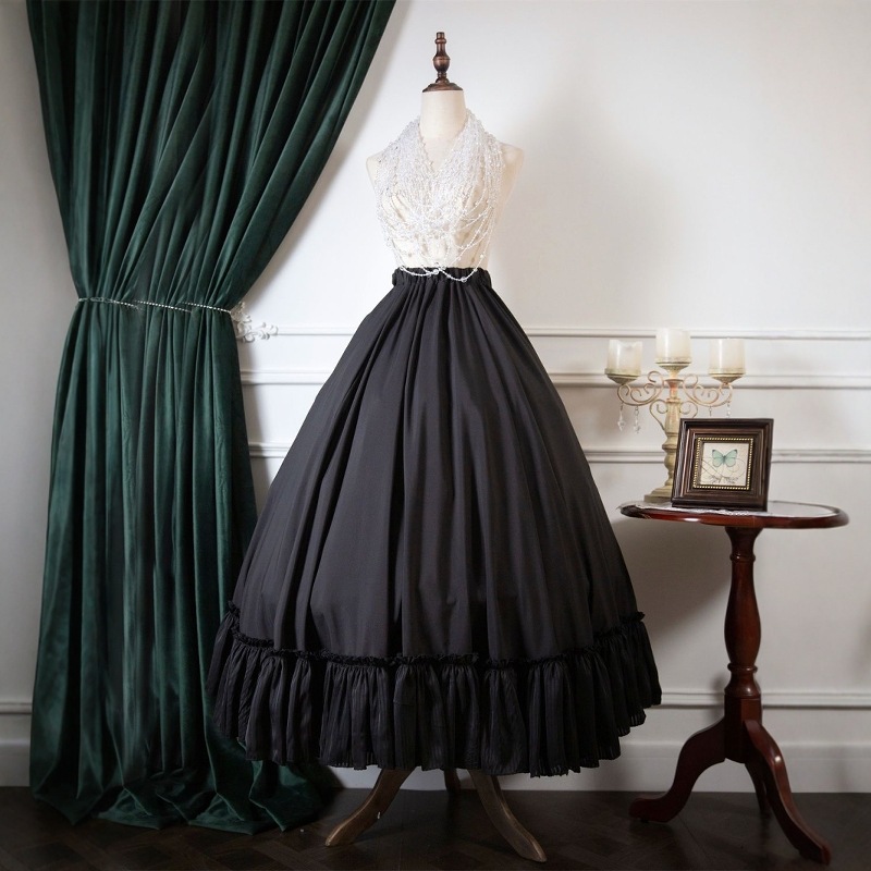 Lolita自作百合春夏スカートロリータ高腰百合傘スカート白黒純色レース下スカート Lolita自作百合春夏スカートロリータ高腰百合傘スカート白黒純色レース下スカート