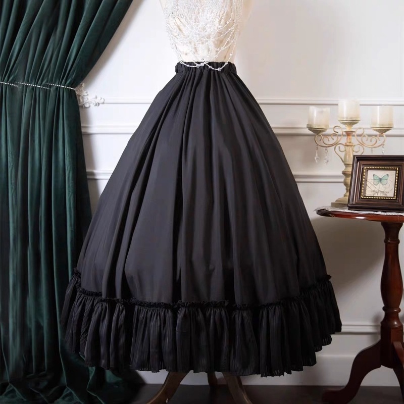 Lolita自作百合春夏スカートロリータ高腰百合傘スカート白黒純色レース下スカート Lolita自作百合春夏スカートロリータ高腰百合傘スカート白黒純色レース下スカート