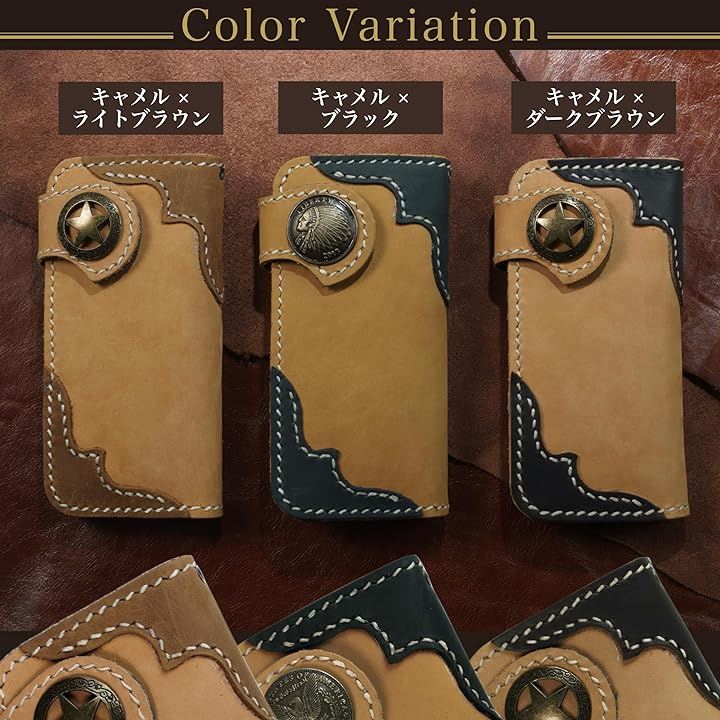 財布 メンズ バイカーズウォレット 長財布 本革 ライダースウォレット レザーウォレット 二つ折り ダークブラウンxキャメルxイーグル( ダークブラウンxキャメルxイーグル)