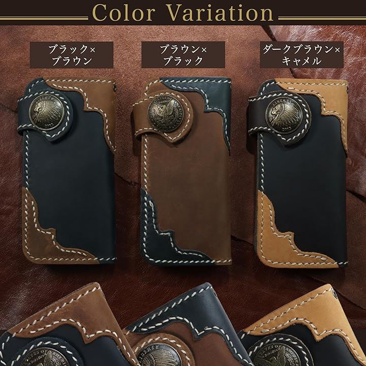 財布 メンズ バイカーズウォレット 長財布 本革 ライダースウォレット レザーウォレット 二つ折り ダークブラウンxキャメルxイーグル( ダークブラウンxキャメルxイーグル)