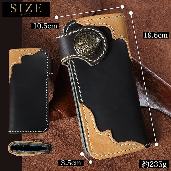 財布 メンズ バイカーズウォレット 長財布 本革 ライダースウォレット レザーウォレット 二つ折り ダークブラウンxキャメルxイーグル( ダークブラウンxキャメルxイーグル)