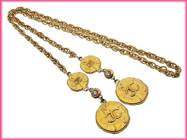 ネックレス アクセサリー ココマークコイン ヴィンテージ ゴールド クリア 中古