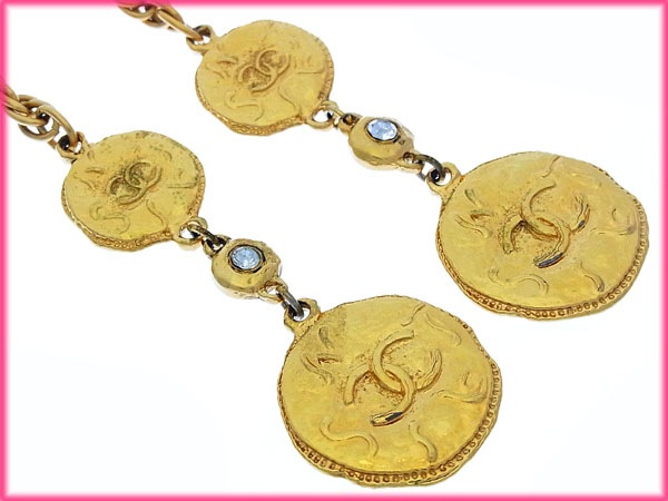 ネックレス アクセサリー ココマークコイン ヴィンテージ ゴールド クリア 中古