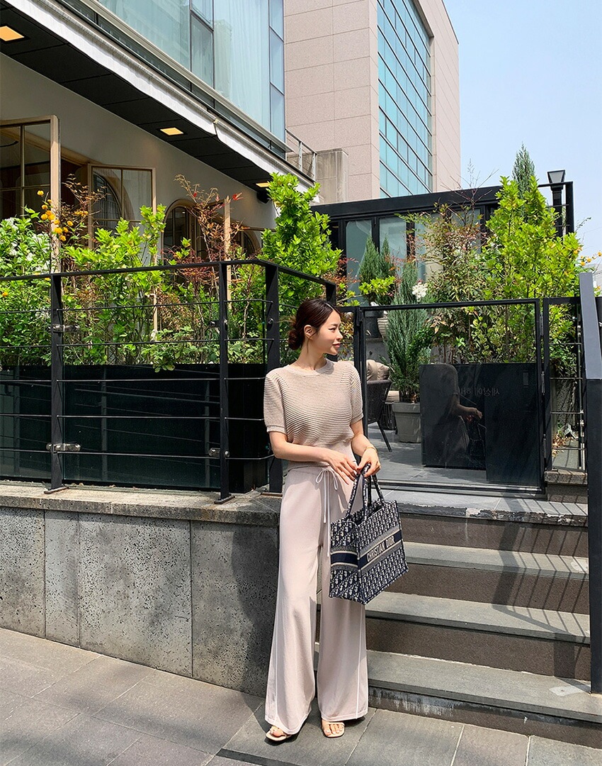 [メガ割りSALE]配色ドロストパイピングニットパンツ