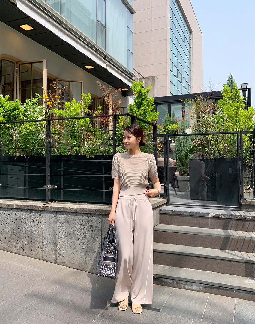 [メガ割りSALE]配色ドロストパイピングニットパンツ