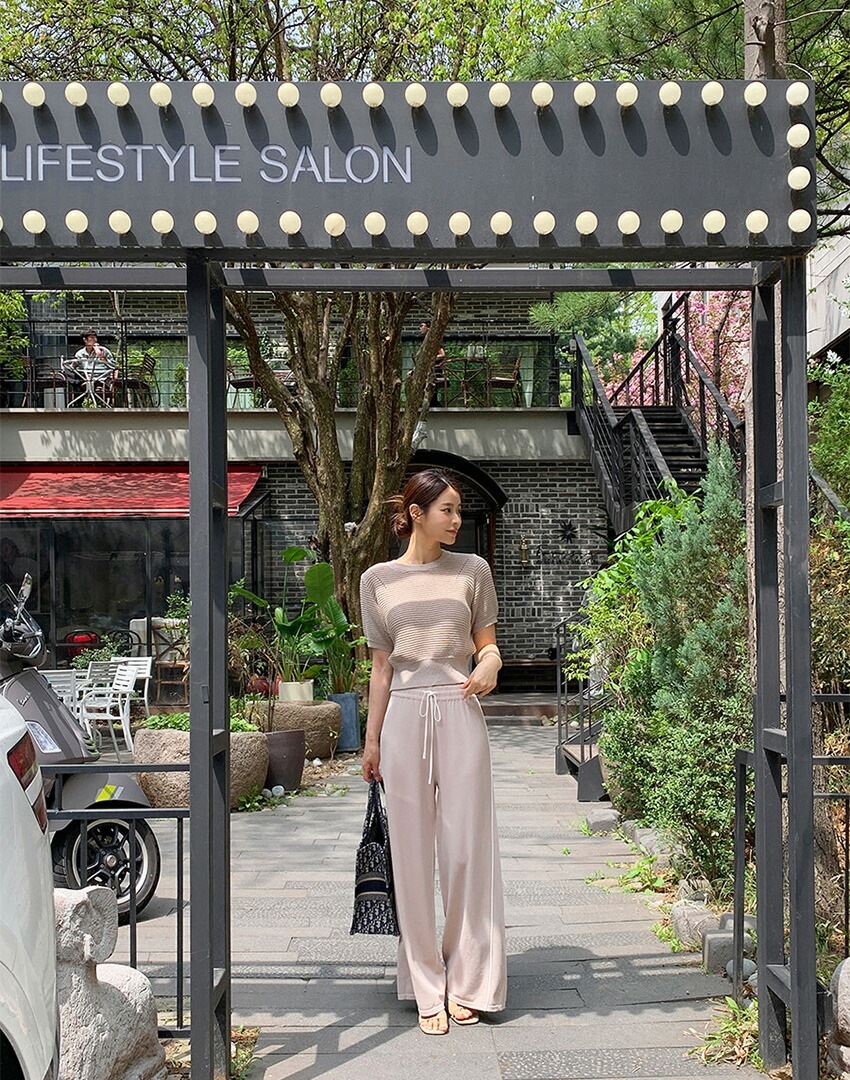 [メガ割りSALE]配色ドロストパイピングニットパンツ