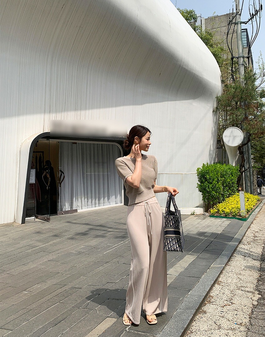 [メガ割りSALE]配色ドロストパイピングニットパンツ