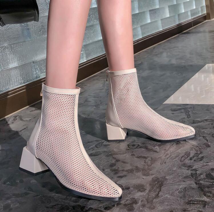 サマーブーツ　ブーツサンダル　ロングブーツ＆ショートブーツ　ローヒールサンダル　太ヒール　夏　シースルー　5センチヒール　透かし　レディース靴　　長脚効果　夏ブーツ