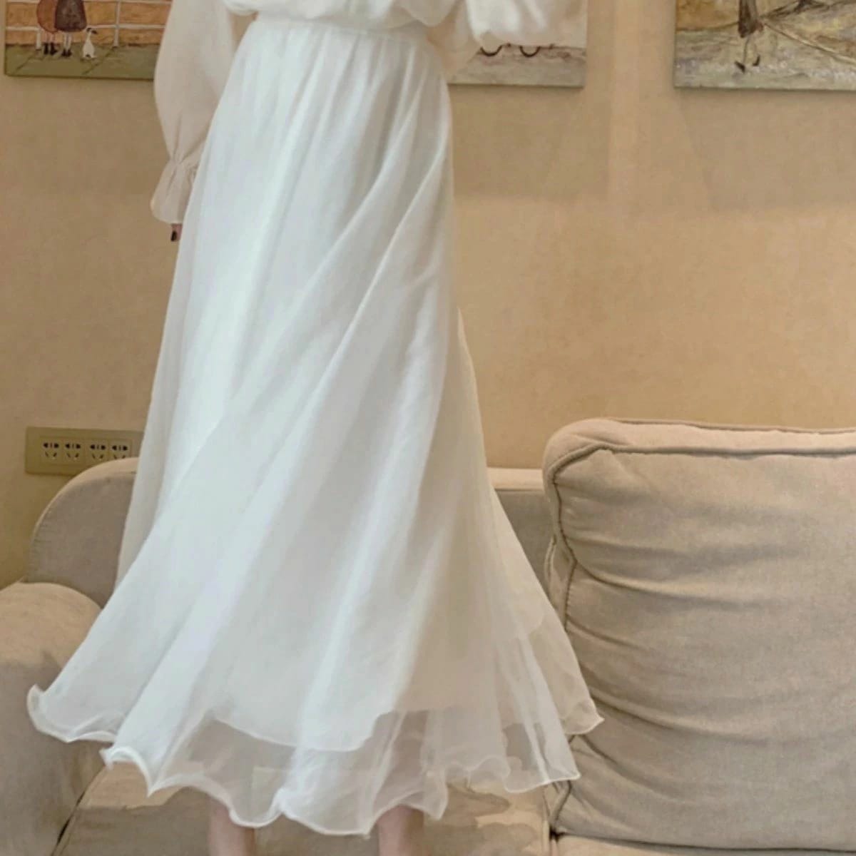 【送料無料】シャンパン ホワイト 白 XL L M S XS 体型カバー 旅行 お泊まり お出かけ 無地 エレガント シンプル きれいめ 透け感