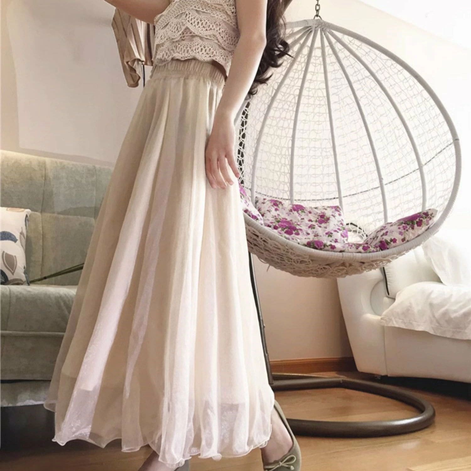 【送料無料】シャンパン ホワイト 白 XL L M S XS 体型カバー 旅行 お泊まり お出かけ 無地 エレガント シンプル きれいめ 透け感