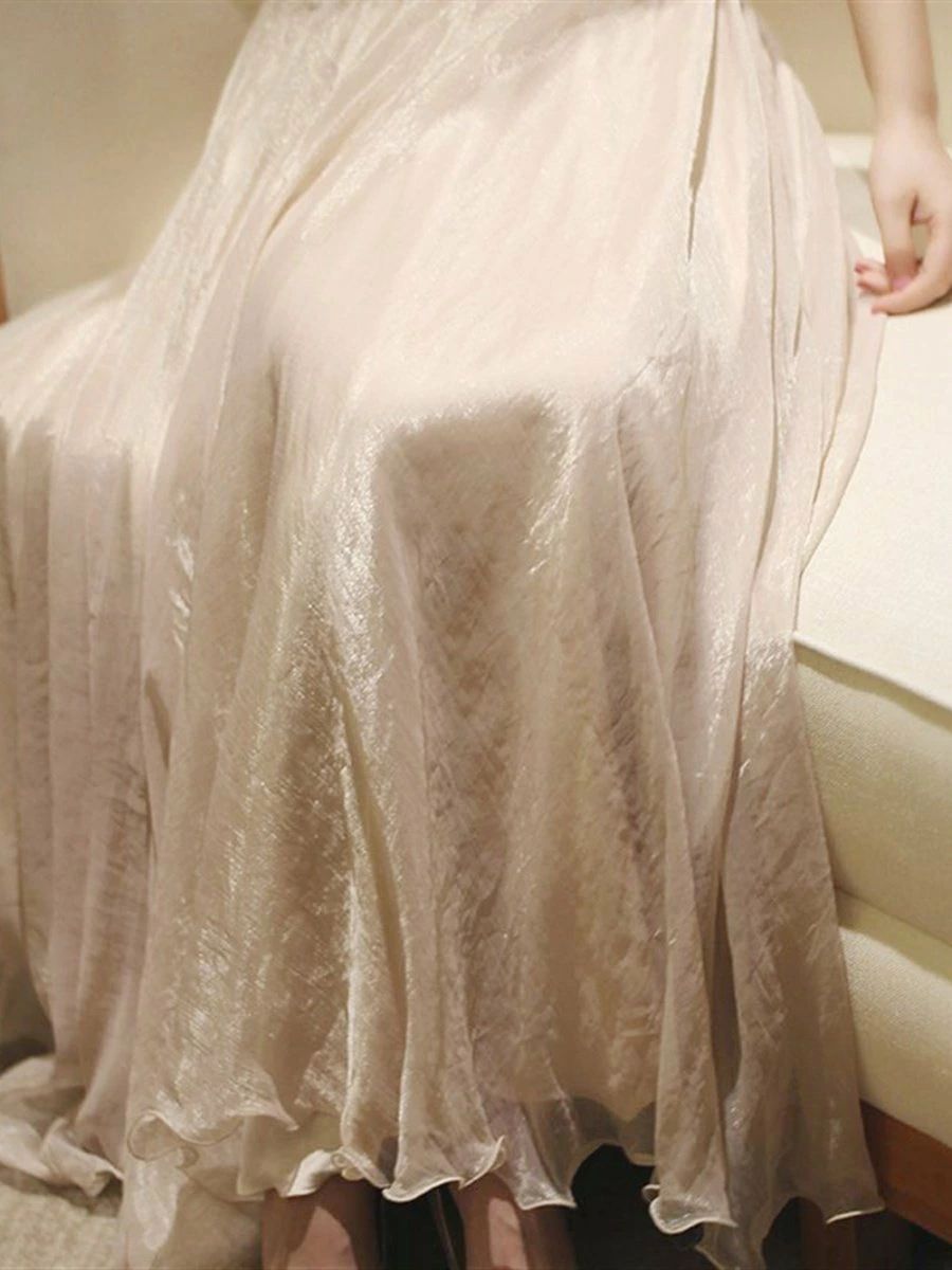 【送料無料】シャンパン ホワイト 白 XL L M S XS 体型カバー 旅行 お泊まり お出かけ 無地 エレガント シンプル きれいめ 透け感