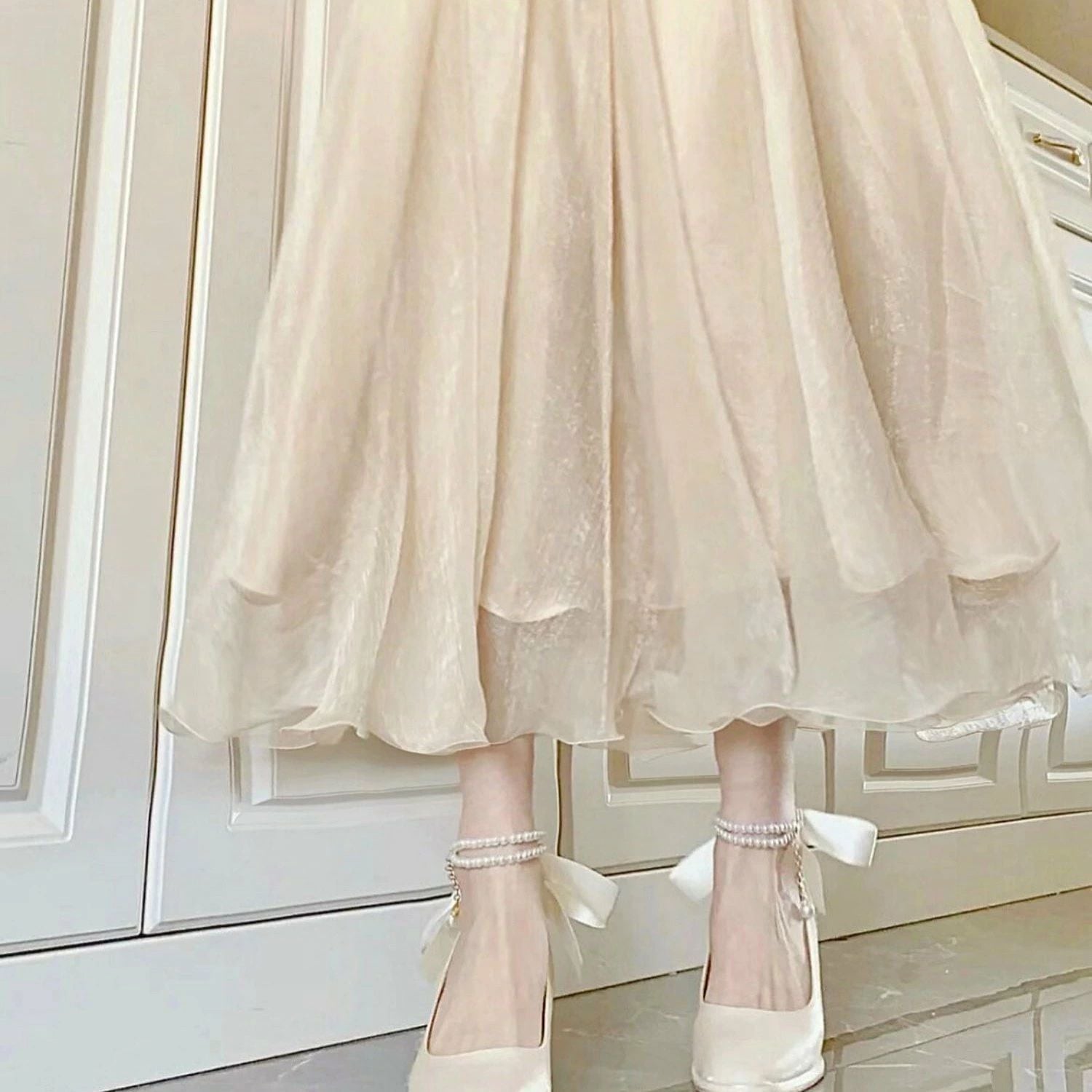 【送料無料】シャンパン ホワイト 白 XL L M S XS 体型カバー 旅行 お泊まり お出かけ 無地 エレガント シンプル きれいめ 透け感