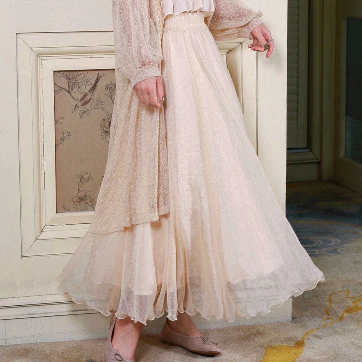 【送料無料】シャンパン ホワイト 白 XL L M S XS 体型カバー 旅行 お泊まり お出かけ 無地 エレガント シンプル きれいめ 透け感