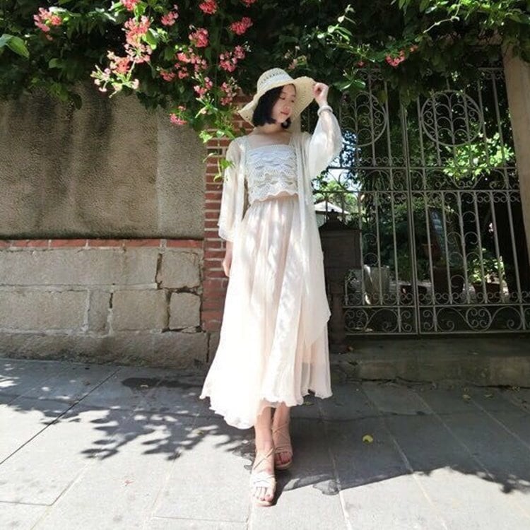 【送料無料】シャンパン ホワイト 白 XL L M S XS 体型カバー 旅行 お泊まり お出かけ 無地 エレガント シンプル きれいめ 透け感