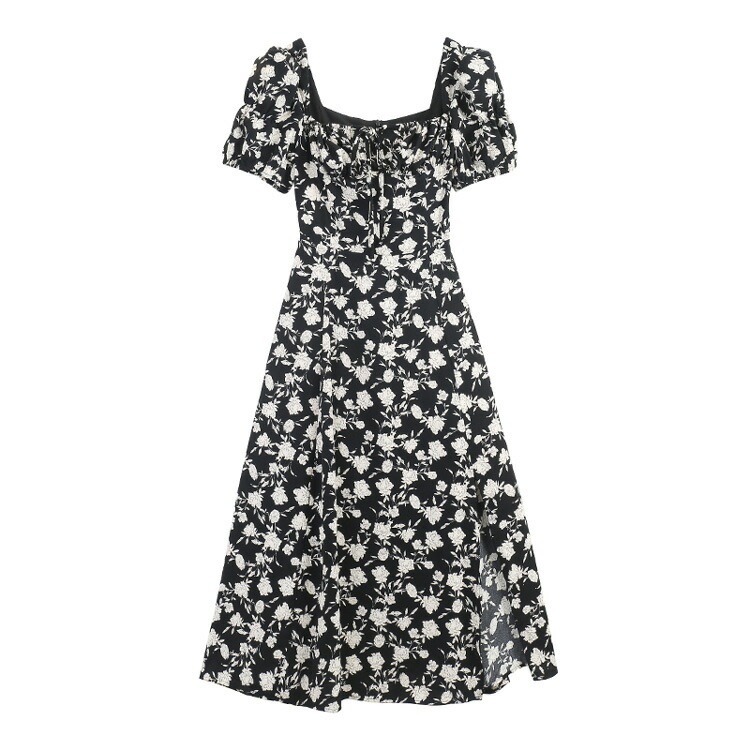 花柄ワンピ パフショルダー 花柄 ワンピース 前スリット バイカラー 半袖 Aライン 黒 ロングワンピース 大人 ミモレ丈 ロング丈 ガーリー きれいめ 食事会 デート 体型カバー 大きいサイズ リゾ 花柄ワンピ パフショルダー 花柄 ワンピース 前スリット バイカラー 半袖 Aライン 黒 ロングワンピース 大人 ミモレ丈 ロング丈 ガーリー きれいめ 食事会 デート 体型カバー 大きいサイズ リゾ