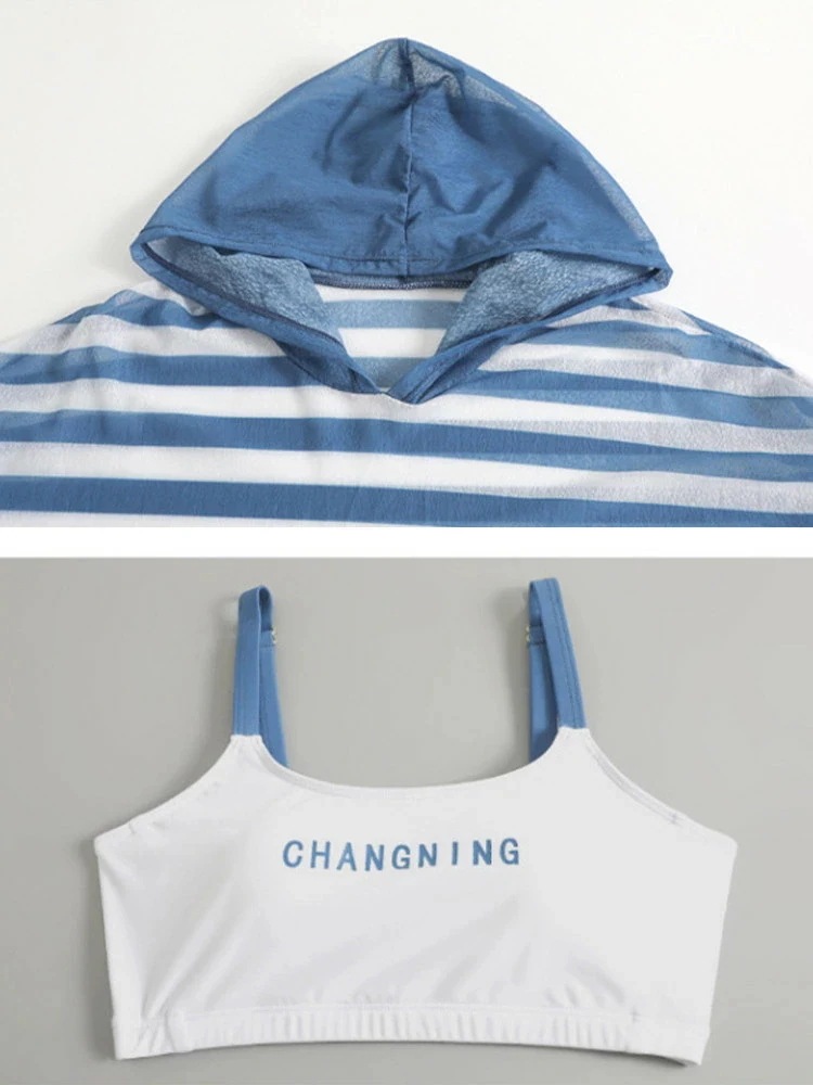 ストラップ柄 水着 セパレート 3点セット 中学生 高校生 レディース 女性 女子 Ｍ L LL 3L 体型カバー 露出控え 速乾性 日焼け防止 スイムウェア 海辺 ビーチ プール サウナ 温泉 旅行