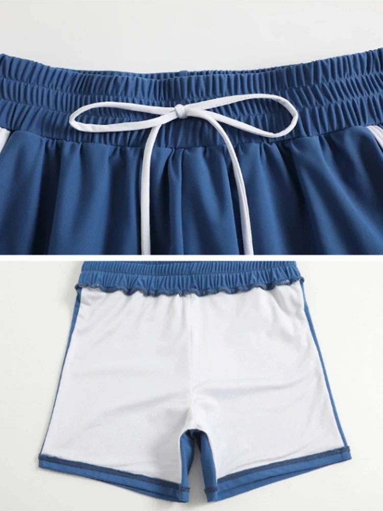 ストラップ柄 水着 セパレート 3点セット 中学生 高校生 レディース 女性 女子 Ｍ L LL 3L 体型カバー 露出控え 速乾性 日焼け防止 スイムウェア 海辺 ビーチ プール サウナ 温泉 旅行