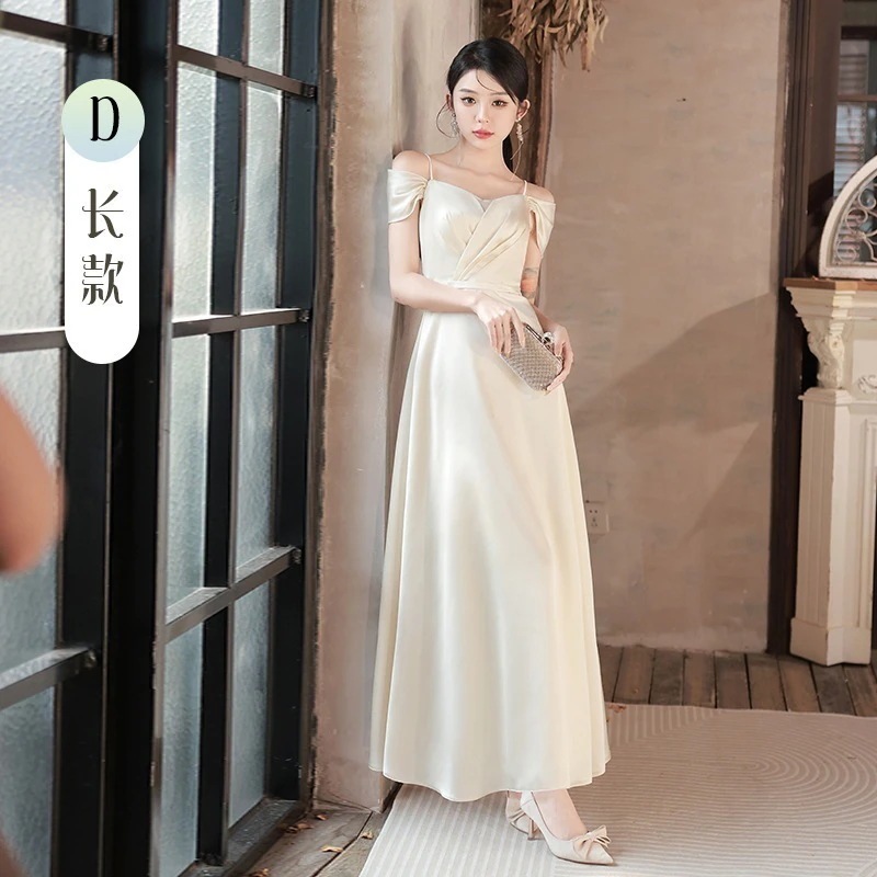 【即納】【3枚ご購入で200 OFF！】ドレス パーティードレス 結婚式 卒業式 発表会 演奏会 人気ドレスシャンパンサテン新しいシンプルなガウン成人式