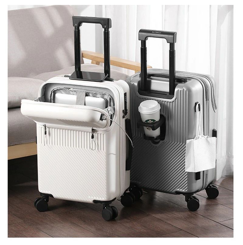人気フロントオープン スーツケース USBポート付き LMサイズ 75L 機内持ち込み 多機能 大容量 前開き キャリーケース カップホルダー付き キャリーバッグ 40L 55L 65L 3-11日用