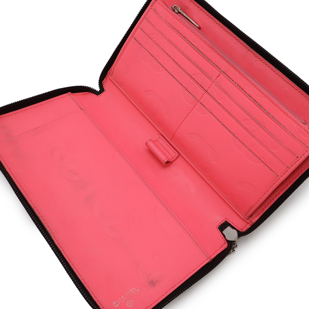 カンボンライン ココマーク ラウンドファスナー 長財布 オーガナイザー レザー ブラック 黒 ホワイト 白 ピンク A4866