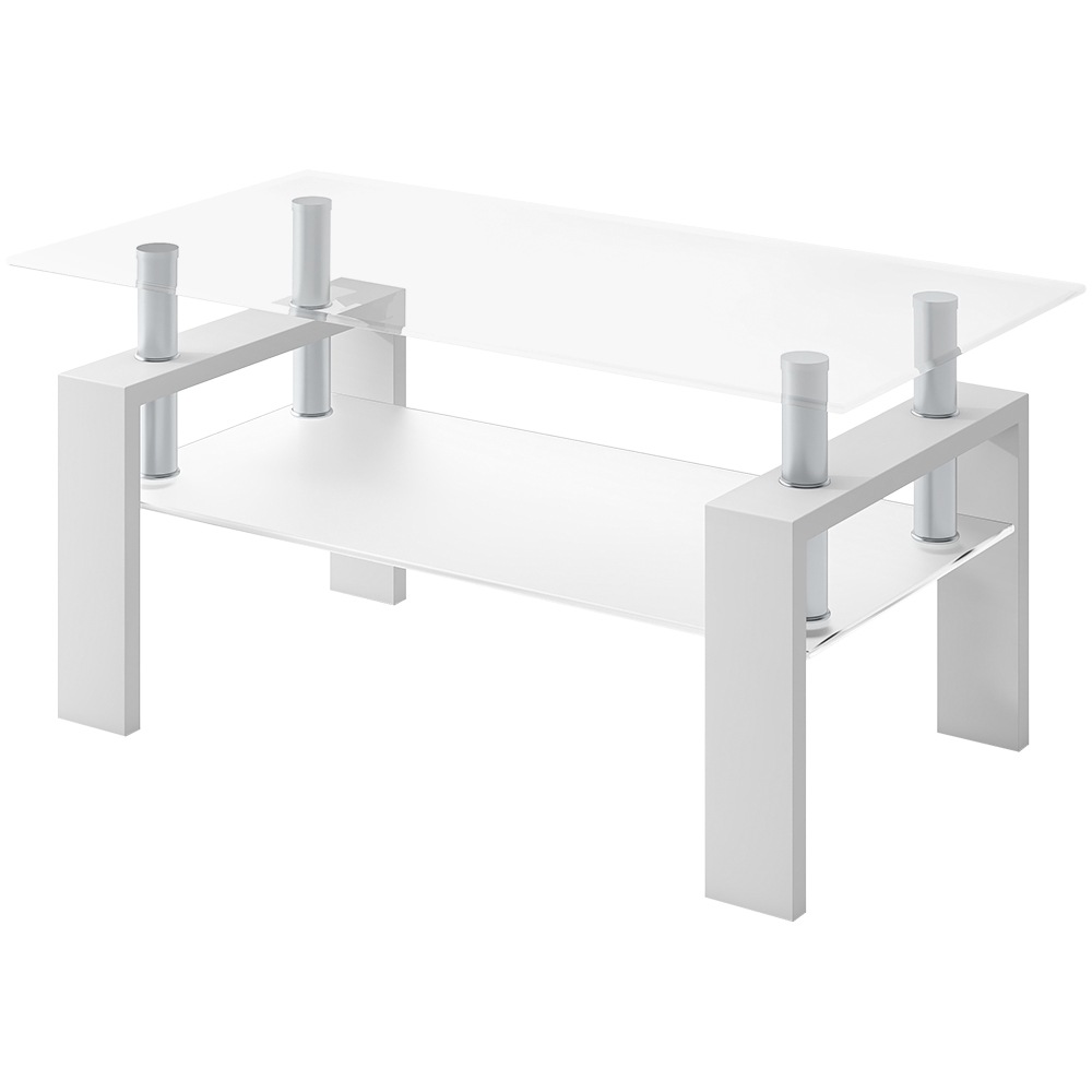 ガラステーブル コーヒーテーブル 幅88cm 強化ガラス天板 収納付き 二