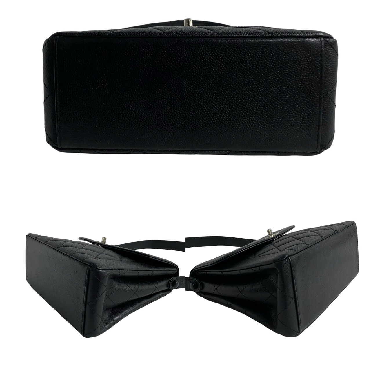 ヴィンテージ マトラッセ ダイアナフラップ ココマークショルダーバッグ マットキャビアスキン ブラック 170-1 ヴィンテージ マトラッセ ダイアナフラップ ココマークショルダーバッグ マットキャビアスキン ブラック 170-1