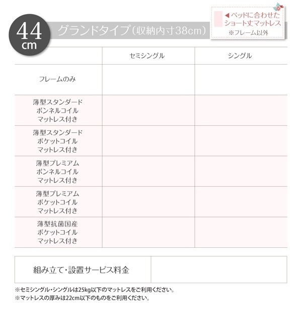 小さな部屋に合う ショート丈 収納ベッド [Odette]オデット [薄型プレミアムポケットコイルマットレス付き] セミシングル 深さグランド