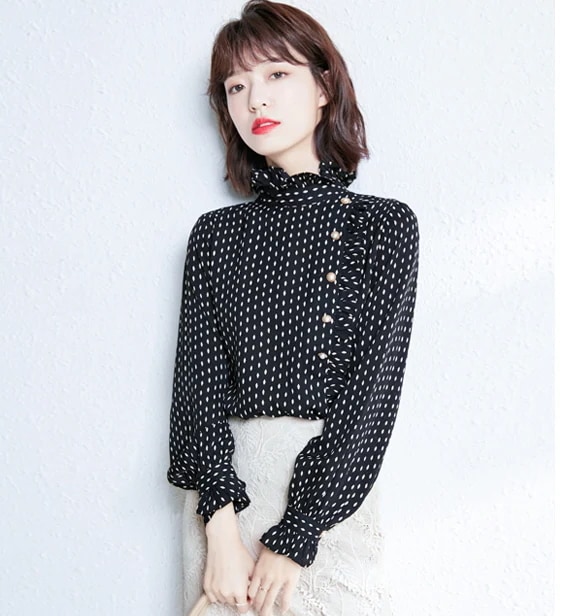 S ドット柄 こなれ感 かわいい 存在感 秋 シフォン ブラウス ガーリー 長袖 ラブリー ハイネック 前開き L XL 主役級 トップス 春 通学 M 柄 モダン 黒 上品 フリル 通勤 2XL S ドット柄 こなれ感 かわいい 存在感 秋 シフォン ブラウス ガーリー 長袖 ラブリー ハイネック 前開き L XL 主役級 トップス 春 通学 M 柄 モダン 黒 上品 フリル 通勤 2XL