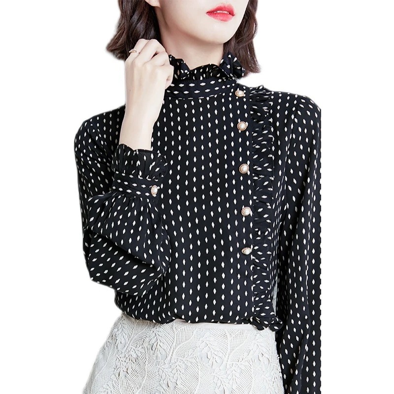 S ドット柄 こなれ感 かわいい 存在感 秋 シフォン ブラウス ガーリー 長袖 ラブリー ハイネック 前開き L XL 主役級 トップス 春 通学 M 柄 モダン 黒 上品 フリル 通勤 2XL S ドット柄 こなれ感 かわいい 存在感 秋 シフォン ブラウス ガーリー 長袖 ラブリー ハイネック 前開き L XL 主役級 トップス 春 通学 M 柄 モダン 黒 上品 フリル 通勤 2XL
