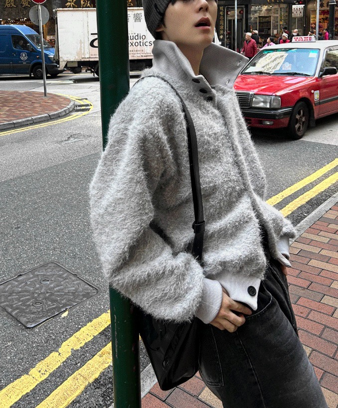 [COSYHARU公式]Mohair High Neck Cardigan