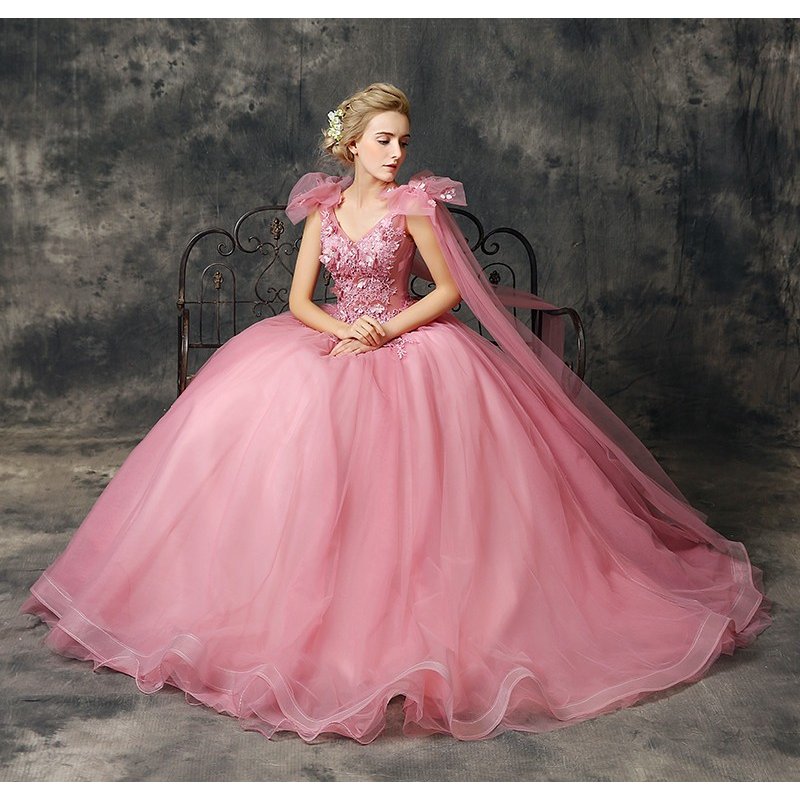 パーティードレス ウェディングドレス 奏会用ロングドレス 人気カラードレス 二次会 披露宴 花嫁 結婚式 舞台 ピンク