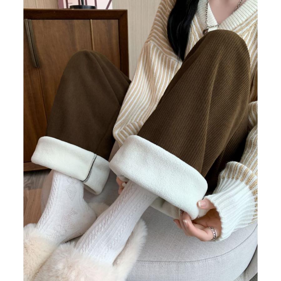 【急速出荷!】人気沸騰 大人気レディースパンツ 裏起毛 コーデュロイパンツ ハイウエスト