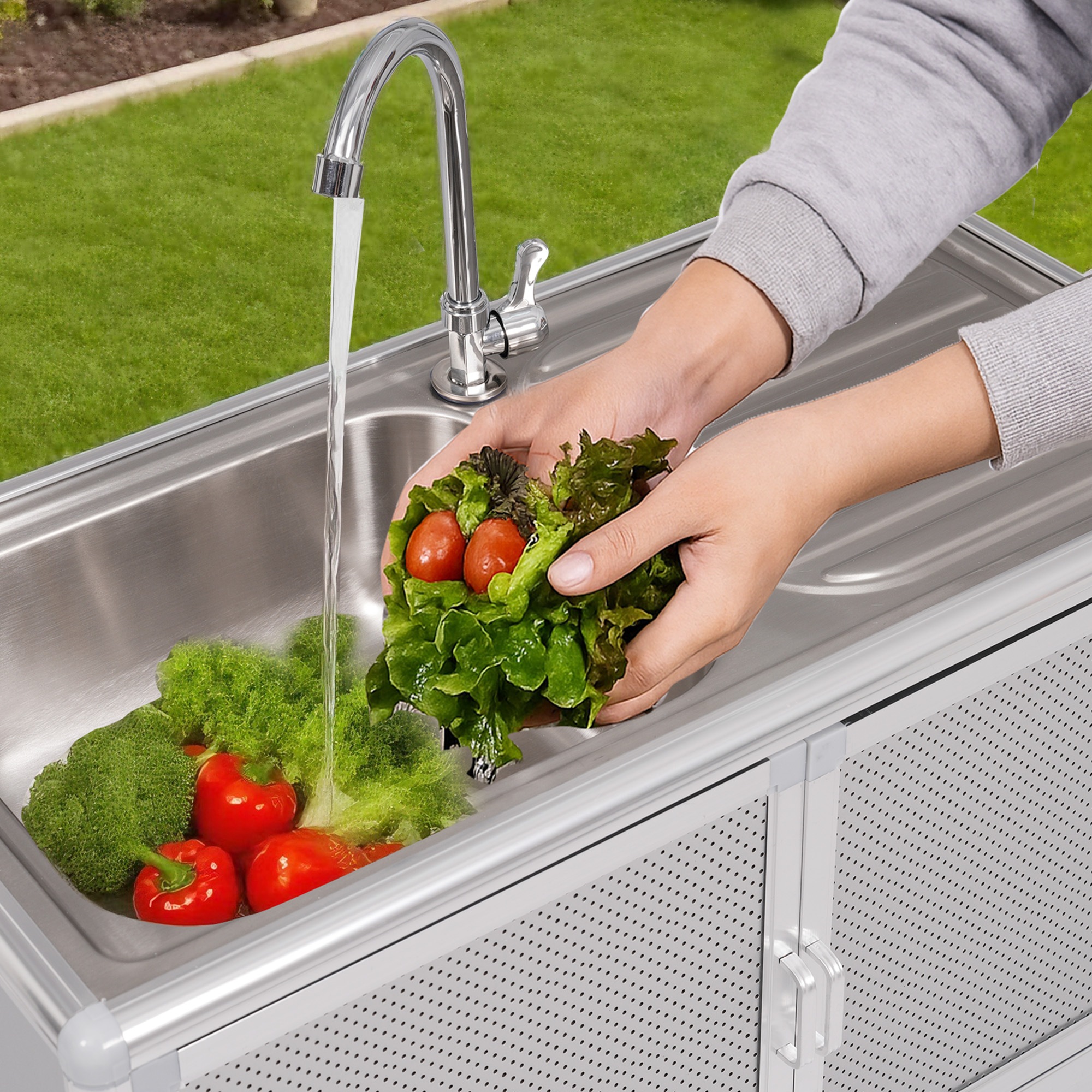 1426【囲い付きで便利】屋外 流し台 ステンレス W83×D43.5×H109.5cm ガーデンシンク 作業台 キッチン 台所 屋外 簡易 シンク 組み立て簡単 収納棚付 庭 高さ調節 調理台 ガー 1426【囲い付きで便利】屋外 流し台 ステンレス W83×D43.5×H109.5cm ガーデンシンク 作業台 キッチン 台所 屋外 簡易 シンク 組み立て簡単 収納棚付 庭 高さ調節 調理台 ガー