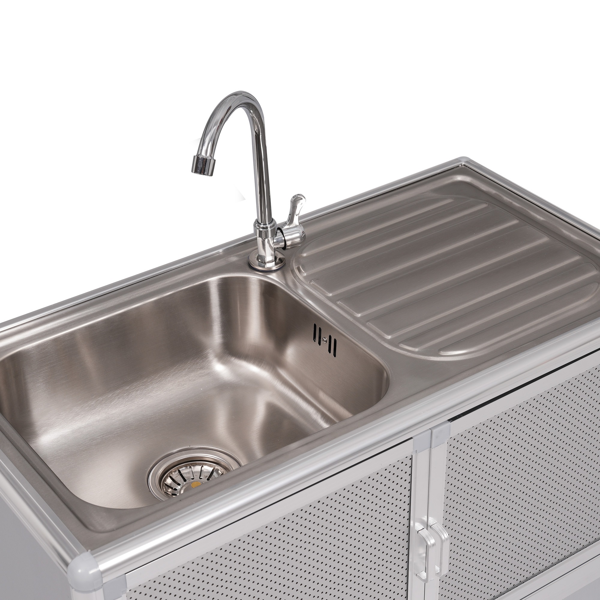 1426【囲い付きで便利】屋外 流し台 ステンレス W83×D43.5×H109.5cm ガーデンシンク 作業台 キッチン 台所 屋外 簡易 シンク 組み立て簡単 収納棚付 庭 高さ調節 調理台 ガー 1426【囲い付きで便利】屋外 流し台 ステンレス W83×D43.5×H109.5cm ガーデンシンク 作業台 キッチン 台所 屋外 簡易 シンク 組み立て簡単 収納棚付 庭 高さ調節 調理台 ガー