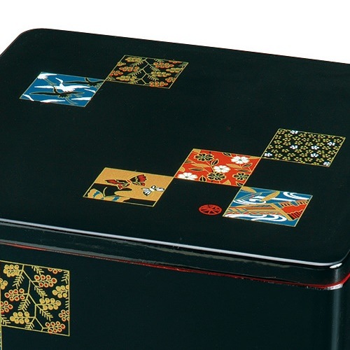 紀州塗り 7寸 三段 重箱 黒内朱 市松友禅 紀州塗り 7寸 三段 重箱 黒内朱 市松友禅