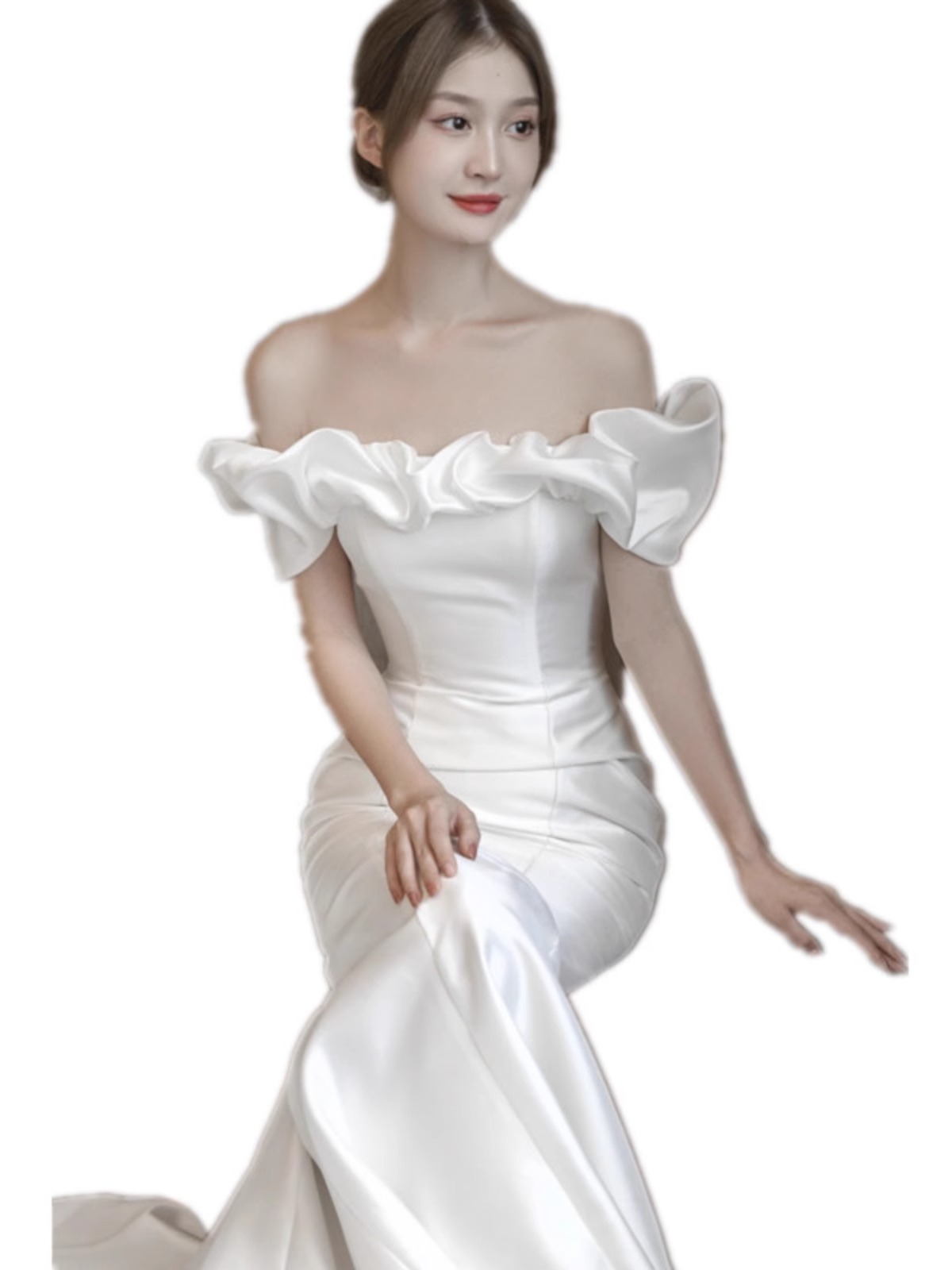 ワンショルダーフレンチライトウエディングサテンシンプル2023新型フィッシュテイルホワイトスリムウエルカムモップお出かけ紗冬 ワンショルダーフレンチライトウエディングサテンシンプル2023新型フィッシュテイルホワイトスリムウエルカムモップお出かけ紗冬