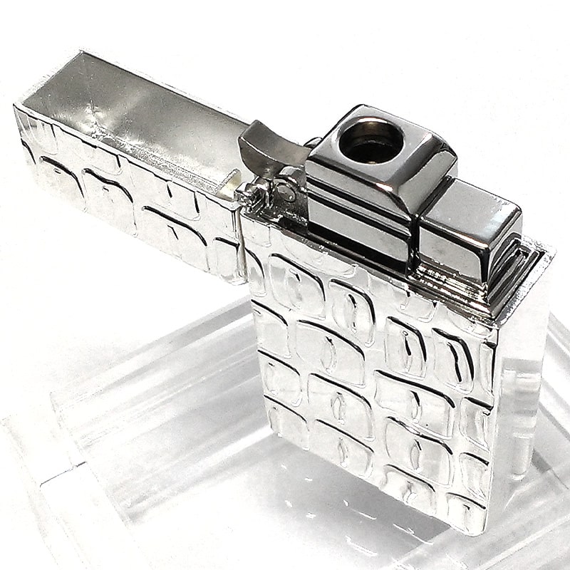 ガスライター サロメ クロコダイル シルバー 50ミクロン SAROME 訳あり特価 ターボ EXCEL 銀 スパイラルサーキュラーフレイム おしゃれ 両面加工 彫刻 SRM 廃盤品 絶版 アウトドア