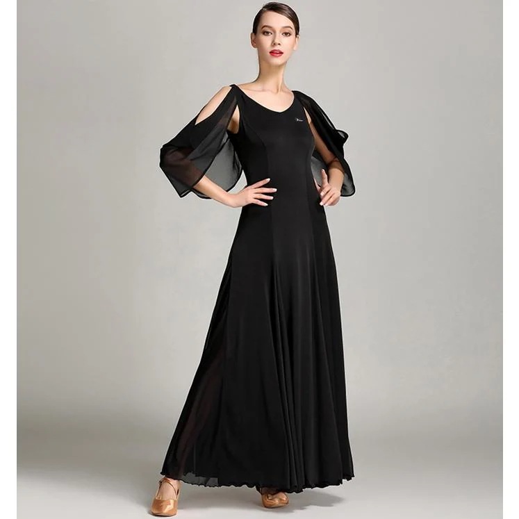 社交ダンス ドレス 社交ダンス衣装 長袖 黒 初心者 練習着 広がる裾 発表会用 ワンピース パーティー スタンダード レッスン着 ブラック S M L XL 2XL 社交ダンス ドレス 社交ダンス衣装 長袖 黒 初心者 練習着 広がる裾 発表会用 ワンピース パーティー スタンダード レッスン着 ブラック S M L XL 2XL