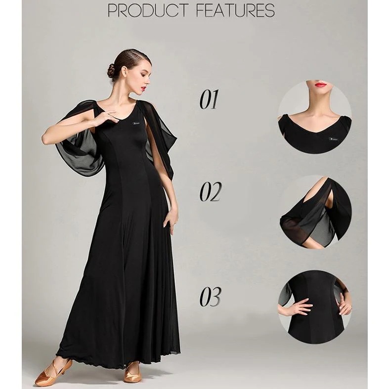 社交ダンス ドレス 社交ダンス衣装 長袖 黒 初心者 練習着 広がる裾 発表会用 ワンピース パーティー スタンダード レッスン着 ブラック S M L XL 2XL 社交ダンス ドレス 社交ダンス衣装 長袖 黒 初心者 練習着 広がる裾 発表会用 ワンピース パーティー スタンダード レッスン着 ブラック S M L XL 2XL