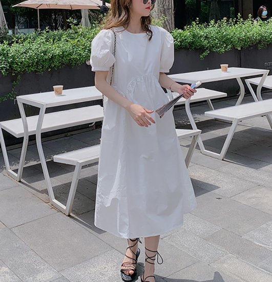 【取寄：納期2週間】ロングワンピース レディース ミディアム丈 春夏ワンピース きれいめ 無地 ゆったりワンピース