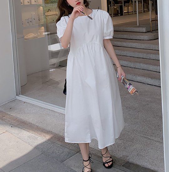 【取寄：納期2週間】ロングワンピース レディース ミディアム丈 春夏ワンピース きれいめ 無地 ゆったりワンピース