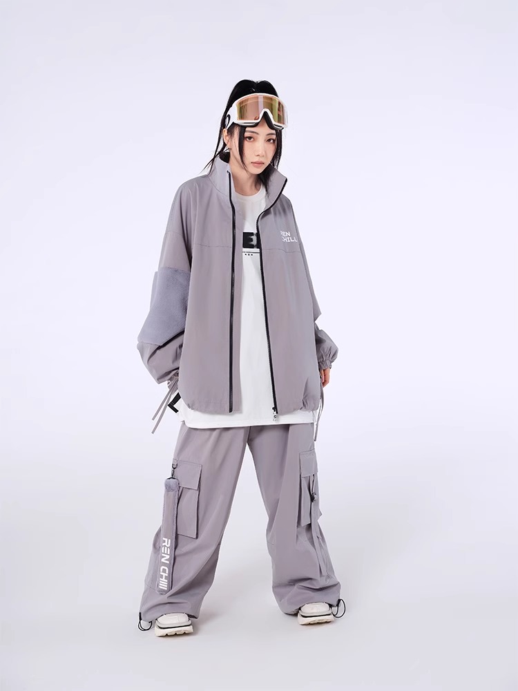 スノーボードウェア 上下セット JOHN グレー 防水 防風 男女兼用 Qoo10] スノーボードウェア 上下セット レディー