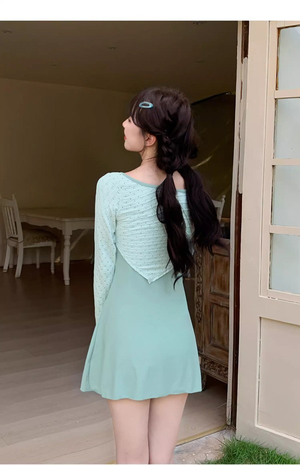 ワンピース水着 水着 2点セット 長袖 ワイヤーなし パッド付 レディース 着瘦せ シンプル セクシー 写真映え 撮影用 海 夏 サマー プール リゾート かわいい 旅行 温泉 大人 女性用 ジュニア