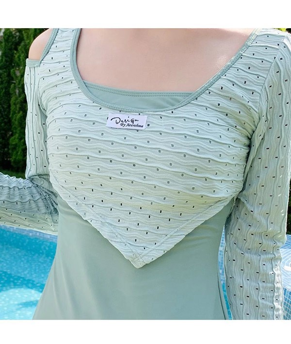 ワンピース水着 水着 2点セット 長袖 ワイヤーなし パッド付 レディース 着瘦せ シンプル セクシー 写真映え 撮影用 海 夏 サマー プール リゾート かわいい 旅行 温泉 大人 女性用 ジュニア