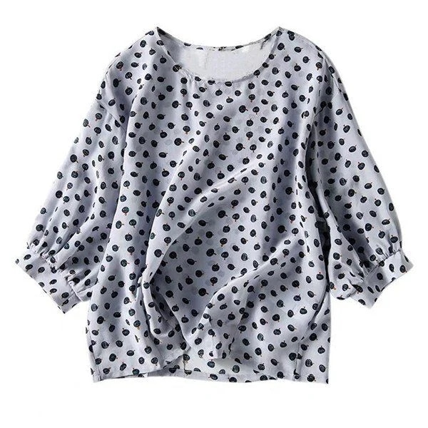 水玉 ブラウス Tシャツ トップス チュニック 夏 体型カバー レディース シフォン シャツ 春夏 フルーツ柄 水玉柄 丸首 柄シャツ 7分袖 おしゃれ 通勤 ゆったり 夏ブラウス 半袖シャツ 半袖