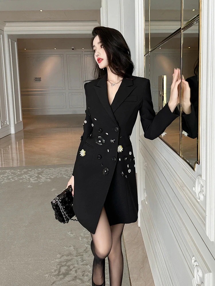 Hot!!!2024秋冬新品 ダイヤモンド飾り スーツワンピース 小柄 通勤 スーツスカート パーティードレス キャバ 着痩せ 大人 同窓会 披露宴 卒業式 結婚式 演奏会 ウェディング 二次会