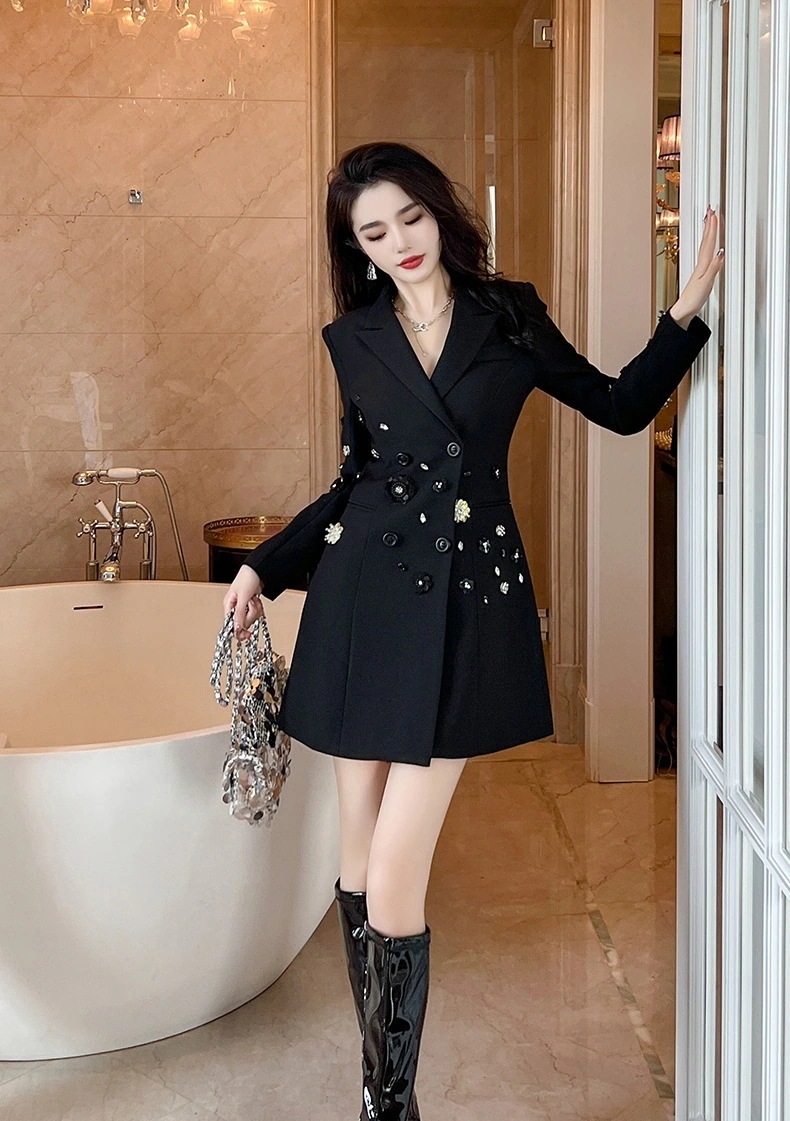 Hot!!!2024秋冬新品 ダイヤモンド飾り スーツワンピース 小柄 通勤 スーツスカート パーティードレス キャバ 着痩せ 大人 同窓会 披露宴 卒業式 結婚式 演奏会 ウェディング 二次会