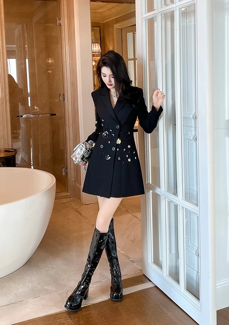 Hot!!!2024秋冬新品 ダイヤモンド飾り スーツワンピース 小柄 通勤 スーツスカート パーティードレス キャバ 着痩せ 大人 同窓会 披露宴 卒業式 結婚式 演奏会 ウェディング 二次会